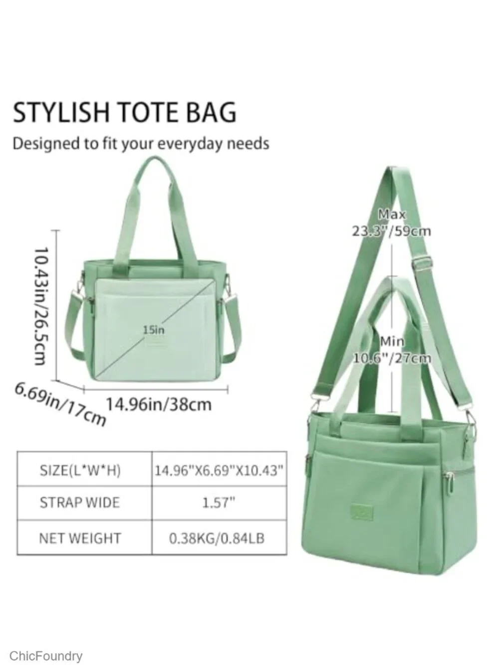 Nylon Tote Bag with Multiple Pockets Crossbody Handbag for Women Travel Work